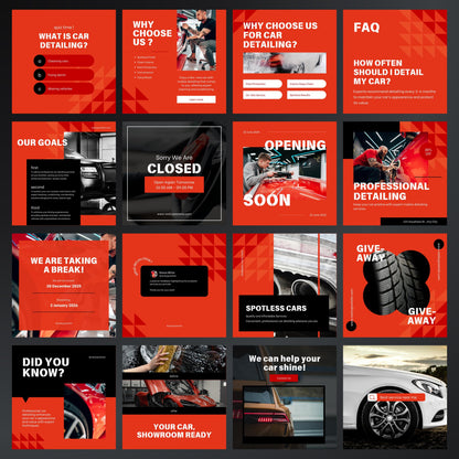 Collection of car detailing promotional posters with various messages and images.