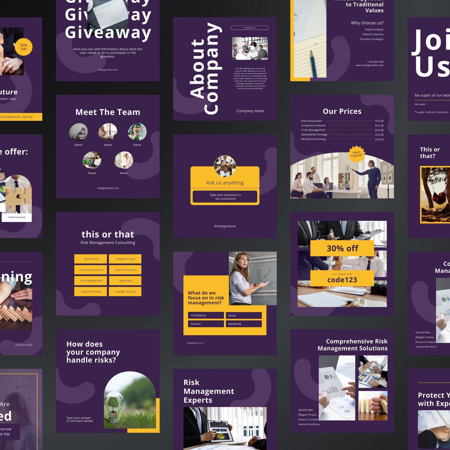 Risk Management Consulting Canva Templates | Editable Instagram Posts for Business Consultants