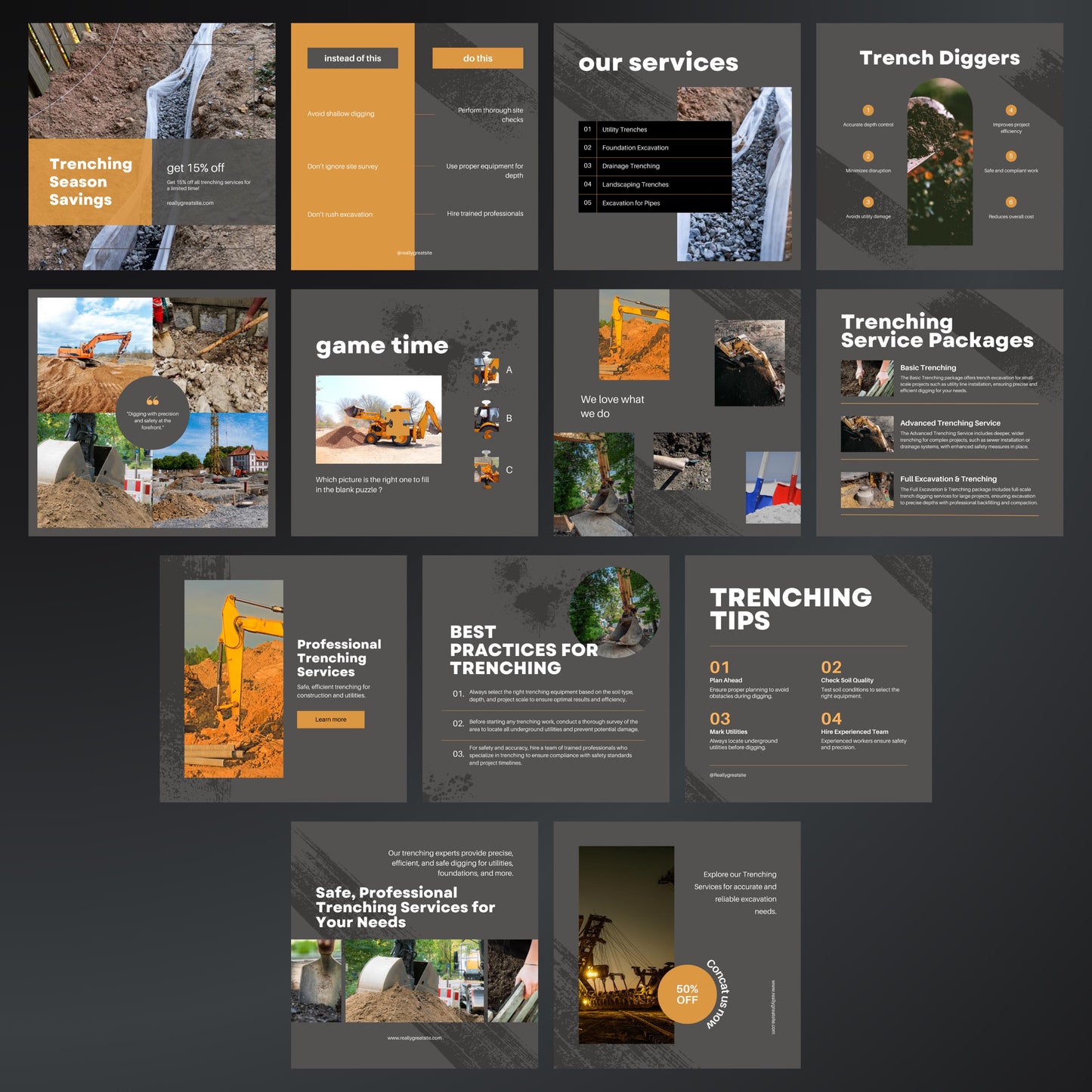 Trench Diggers Canva Templates | Editable Instagram Posts for Excavation & Digging Services