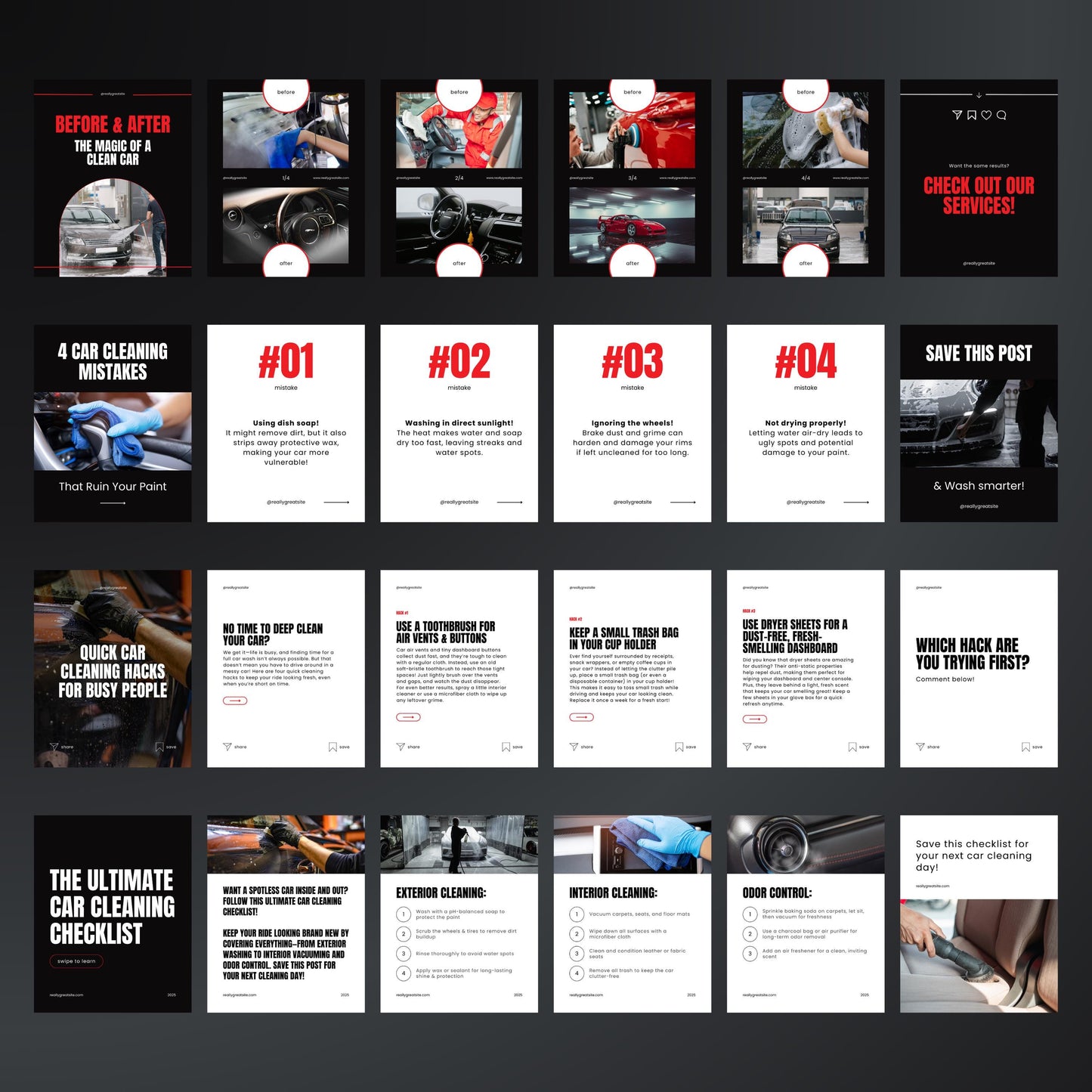 Car Cleaning Carousel Canva Templates | Editable Multi-Image Instagram Posts for Auto Detailing