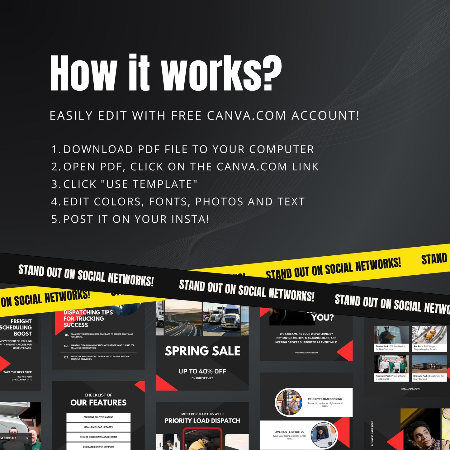 Truck Dispatcher Canva Templates | Editable Instagram Posts for Logistics & Shipping Companies