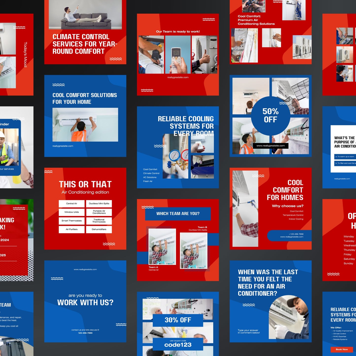 Air Conditioning Canva Templates | Editable Instagram Posts for HVAC, Heating & Cooling Services