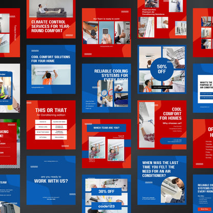Air Conditioning Canva Templates | Editable Instagram Posts for HVAC, Heating & Cooling Services
