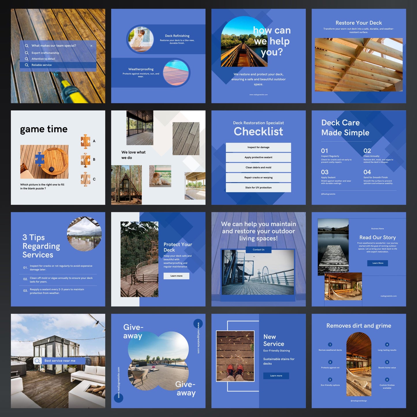 Deck Restoration Canva Templates | Editable Instagram Posts for Deck Cleaning & Repair Services