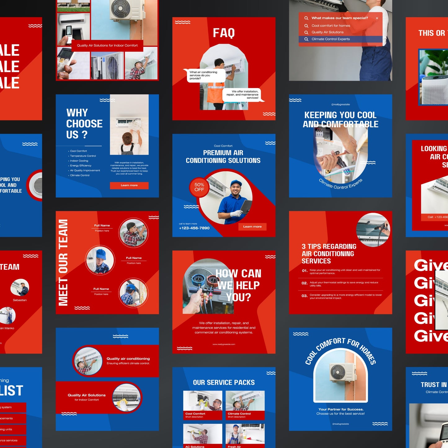 Air Conditioning Canva Templates | Editable Instagram Posts for HVAC, Heating & Cooling Services