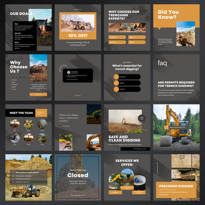 Trench Diggers Canva Templates | Editable Instagram Posts for Excavation & Digging Services