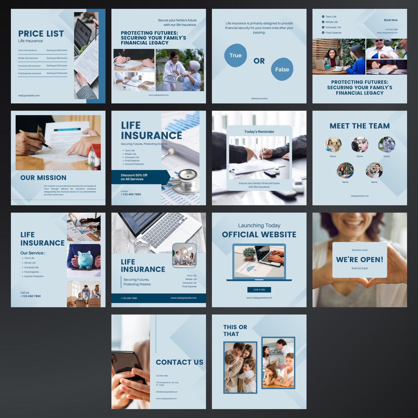 Life Insurance Canva Templates | Editable Instagram Posts for Insurance Agents & Family Coverage