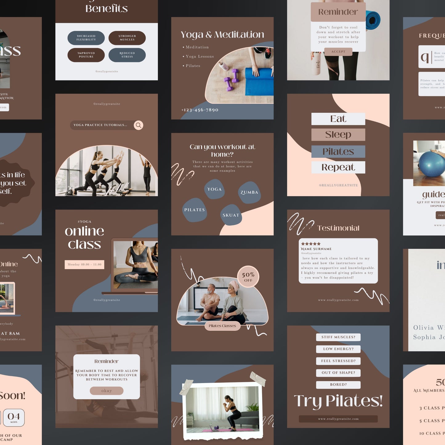 Pilates & Yoga Canva Templates | Editable Instagram Posts for Yoga Studios and Fitness Coaches