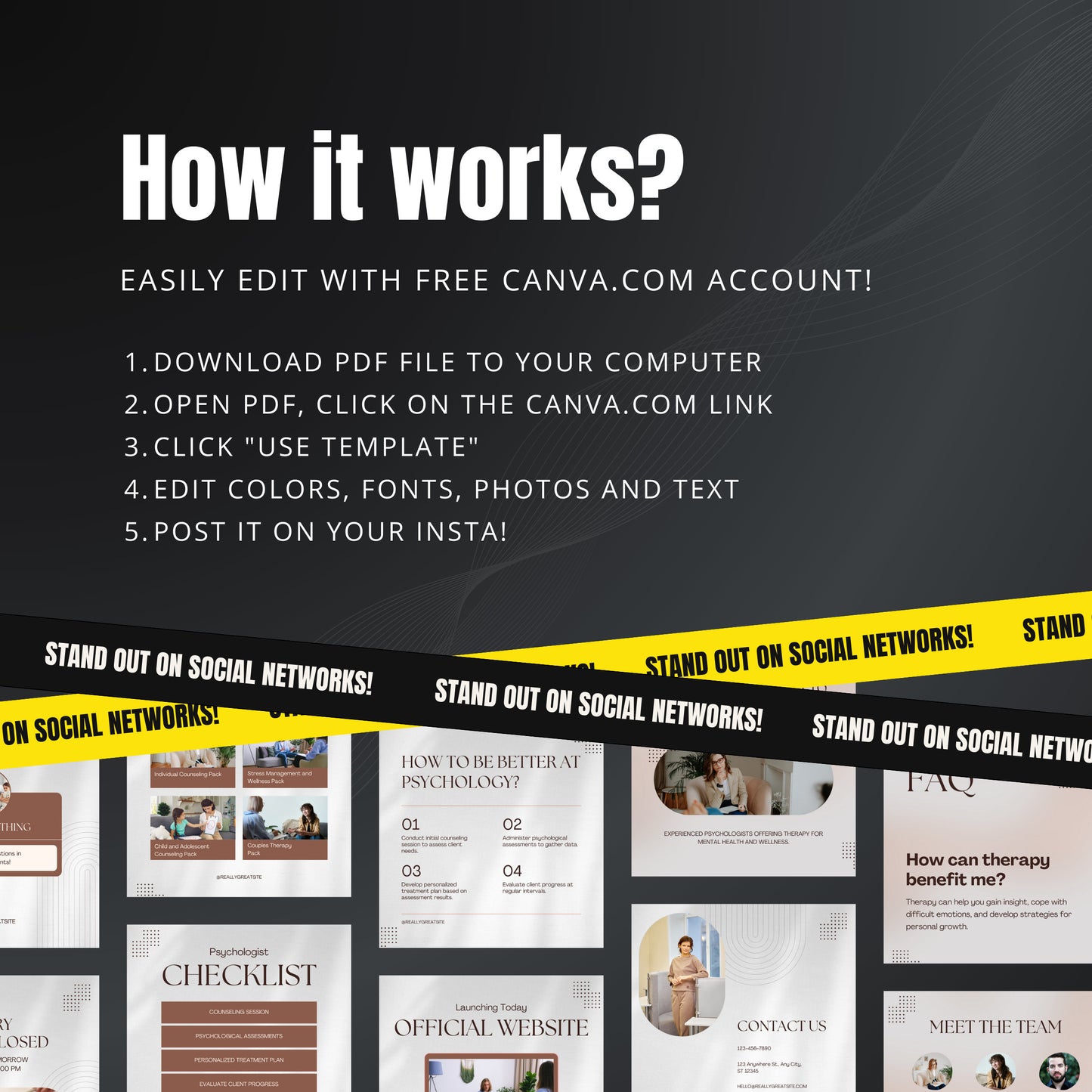 Psychologist Canva Templates | Editable Instagram Posts for Therapists & Mental Health Coaches