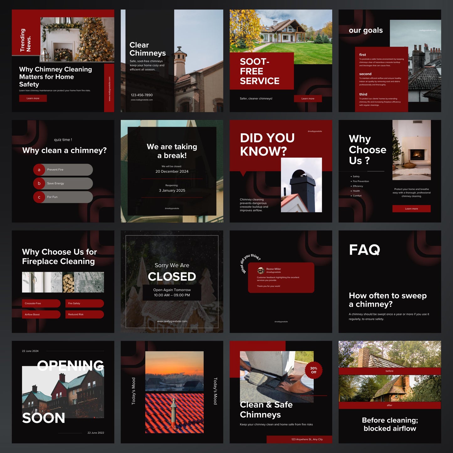 Chimney Sweep Canva Templates | Editable Instagram Posts for Chimney Cleaning & Maintenance