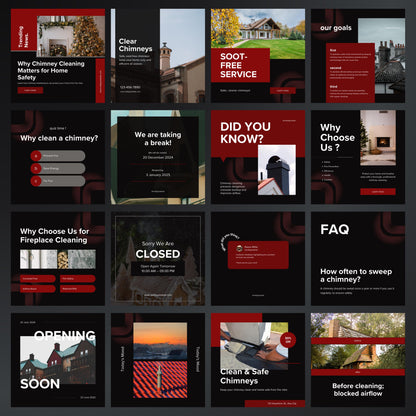 Chimney Sweep Canva Templates | Editable Instagram Posts for Chimney Cleaning & Maintenance