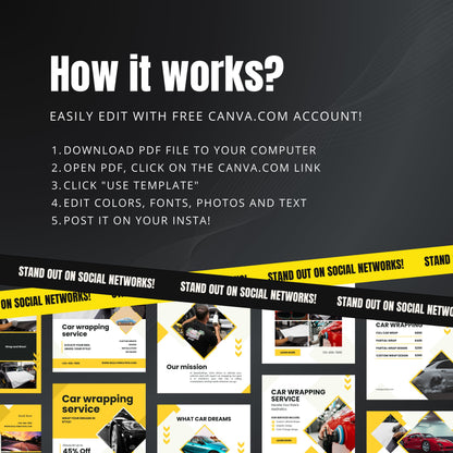 Car Wrapping Service Canva Templates | Editable Instagram Posts for Vehicle Wrap Businesses