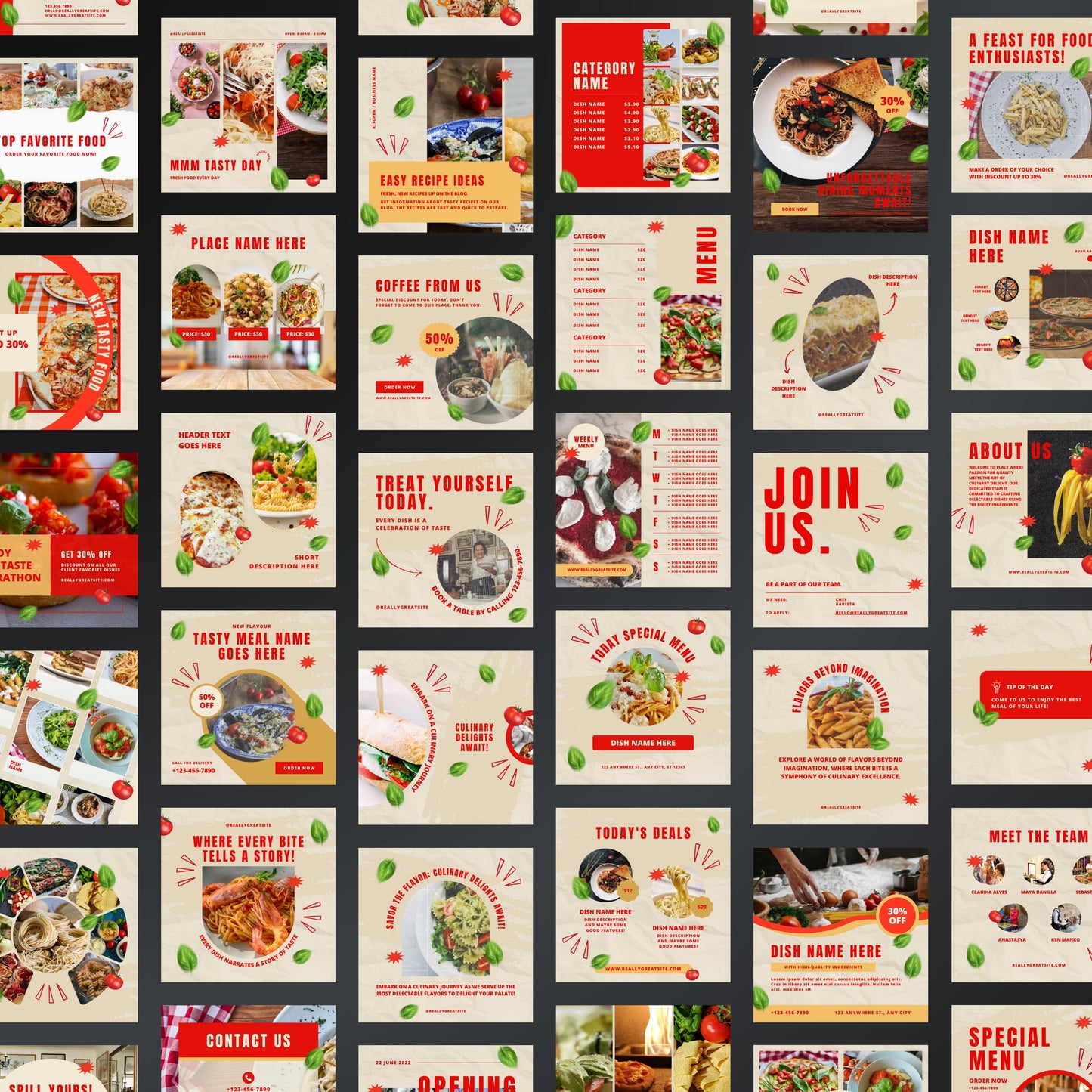 Italian Restaurant Canva Templates | Editable Instagram Posts for Pizza Shops & Food Businesses
