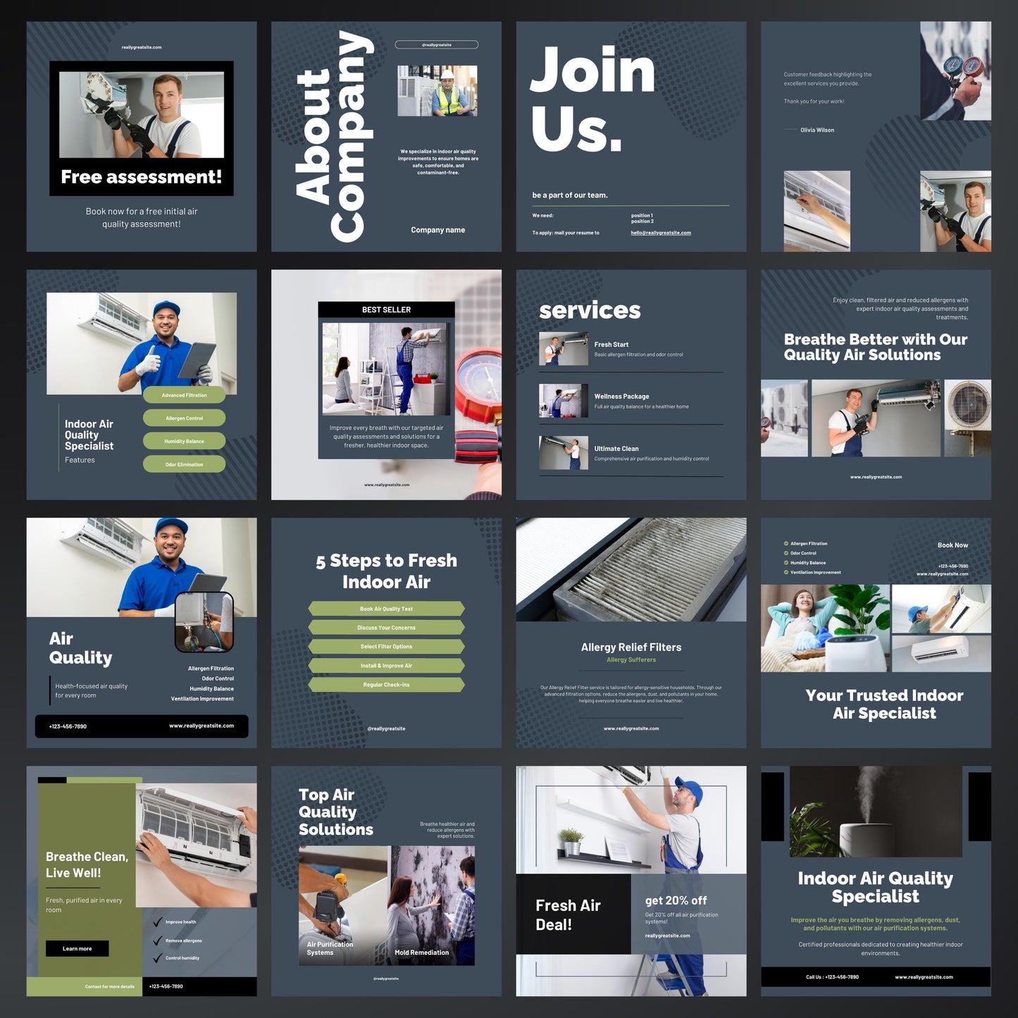 Indoor Air Quality Specialist Canva Templates | Editable Instagram Posts for Clean Air Services