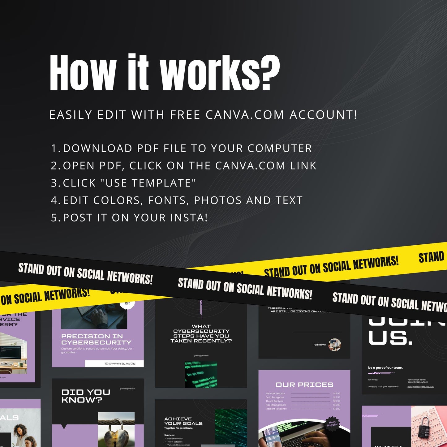 Cybersecurity Canva Templates | Editable Instagram Posts for Cybersecurity Services