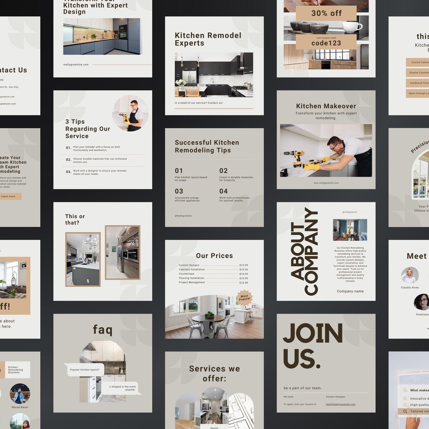 Kitchen Remodeling Canva Templates | Editable Instagram Posts for Kitchen Renovation Businesses