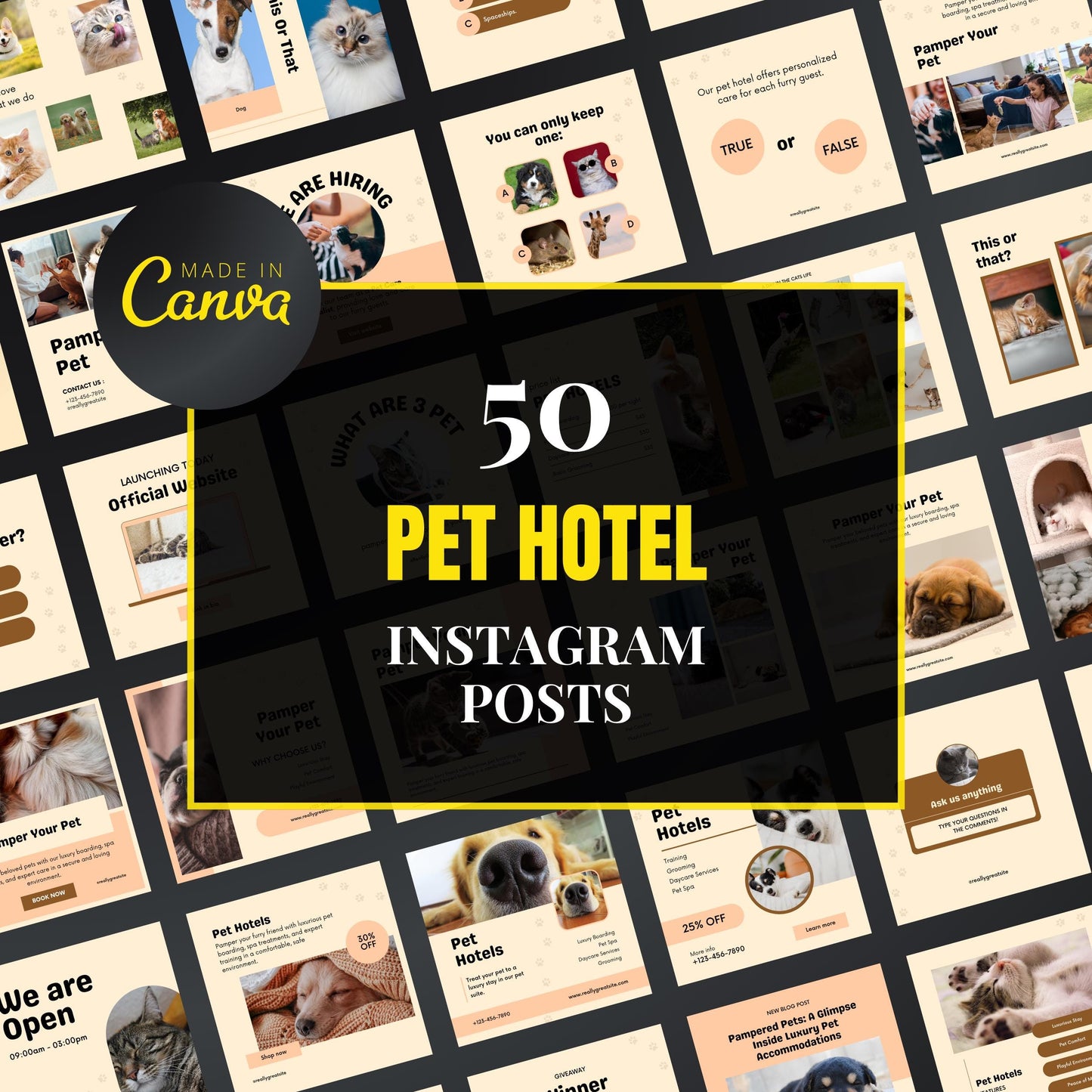 Pet Hotel Canva Templates | Editable Instagram Posts for Pet Boarding & Animal Hotels