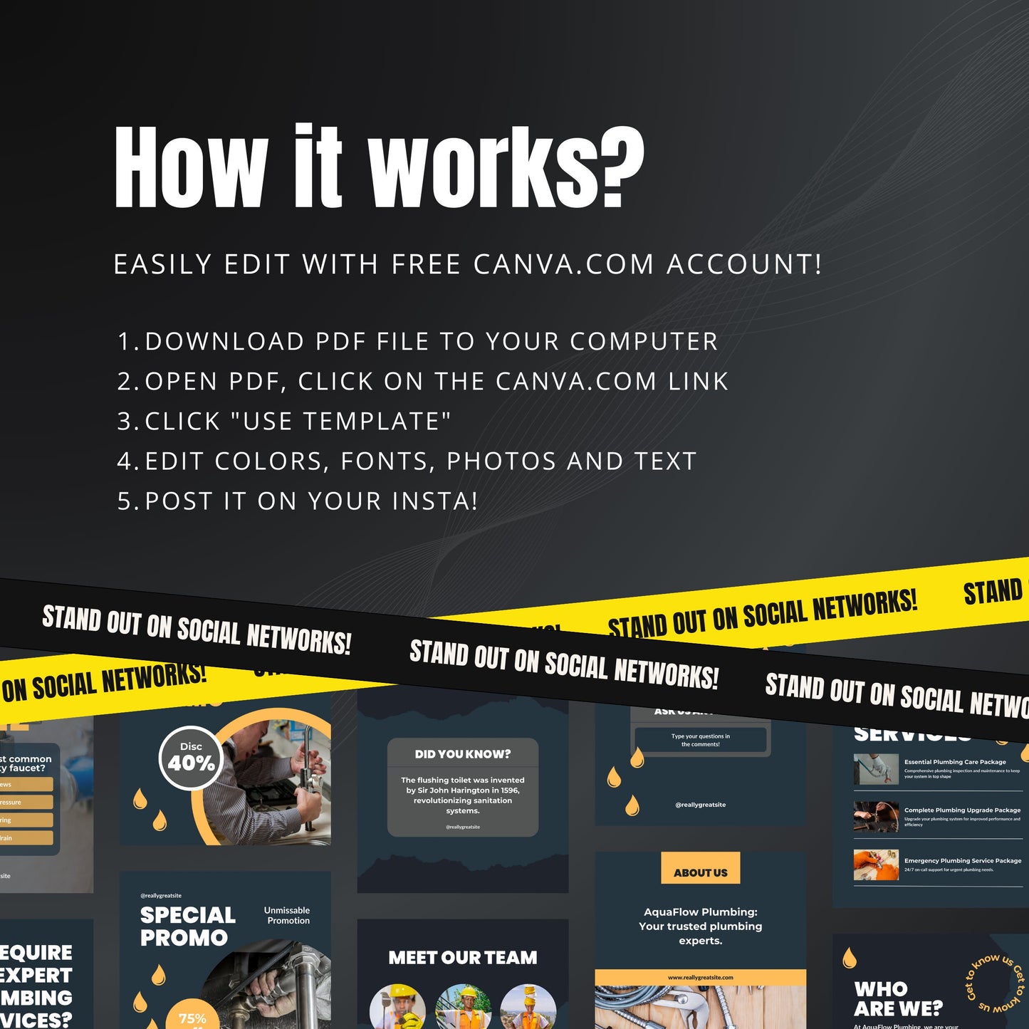 Plumbing Service Canva Templates | Editable Instagram Posts for Plumbers & Plumbing Businesses