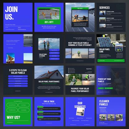 Solar Panel Cleaning Canva Templates | Editable Instagram Posts for Solar Maintenance Services