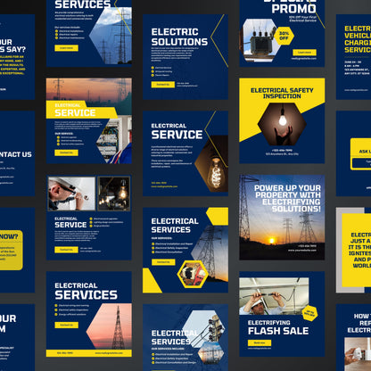 Electrical Solutions Canva Templates | Editable Instagram Posts for Electricians & Power Services