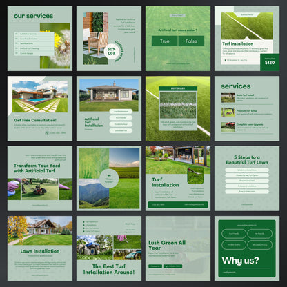 Artificial Turf Installation Canva Templates | Editable Instagram Posts for Turf & Lawn Services