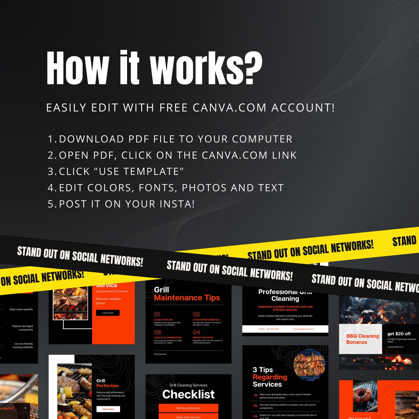 Grill Cleaning Canva Templates | Editable Instagram Posts for BBQ & Grill Maintenance Services