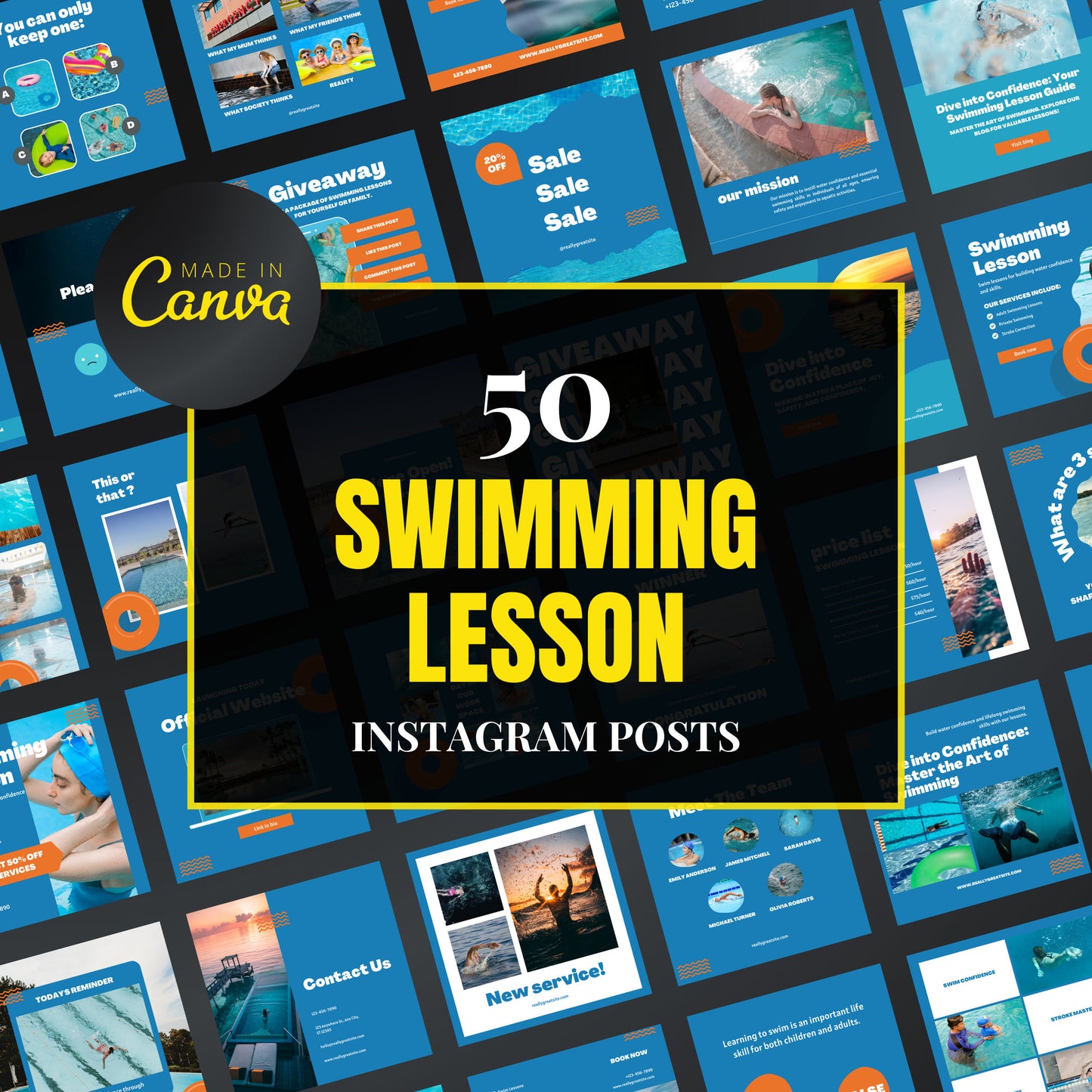 Swimming Lesson Canva Templates | Editable Instagram Posts for Swimming Teachers & Schools