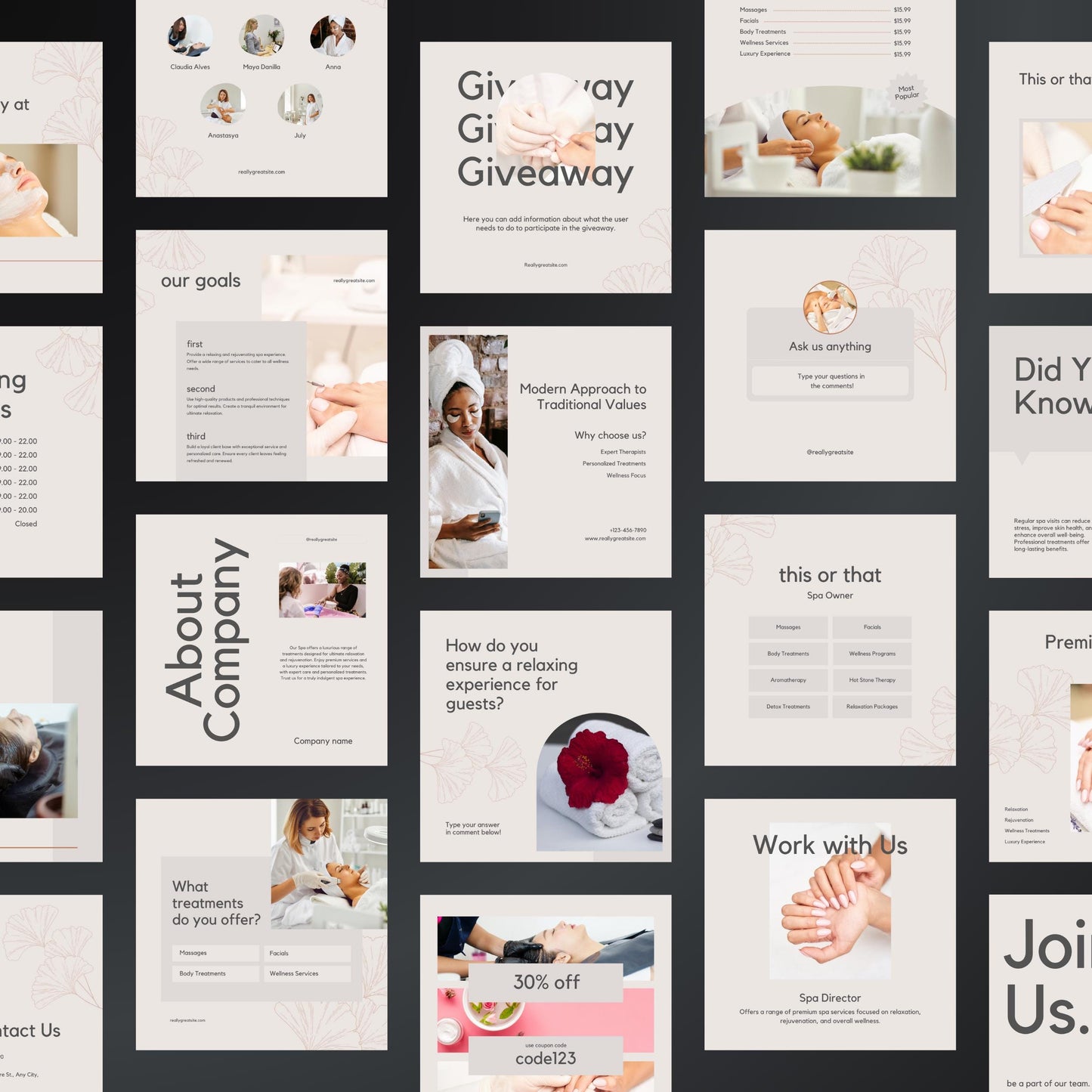 Spa Canva Templates | Editable Instagram and Facebook Posts for Wellness & Beauty Spas