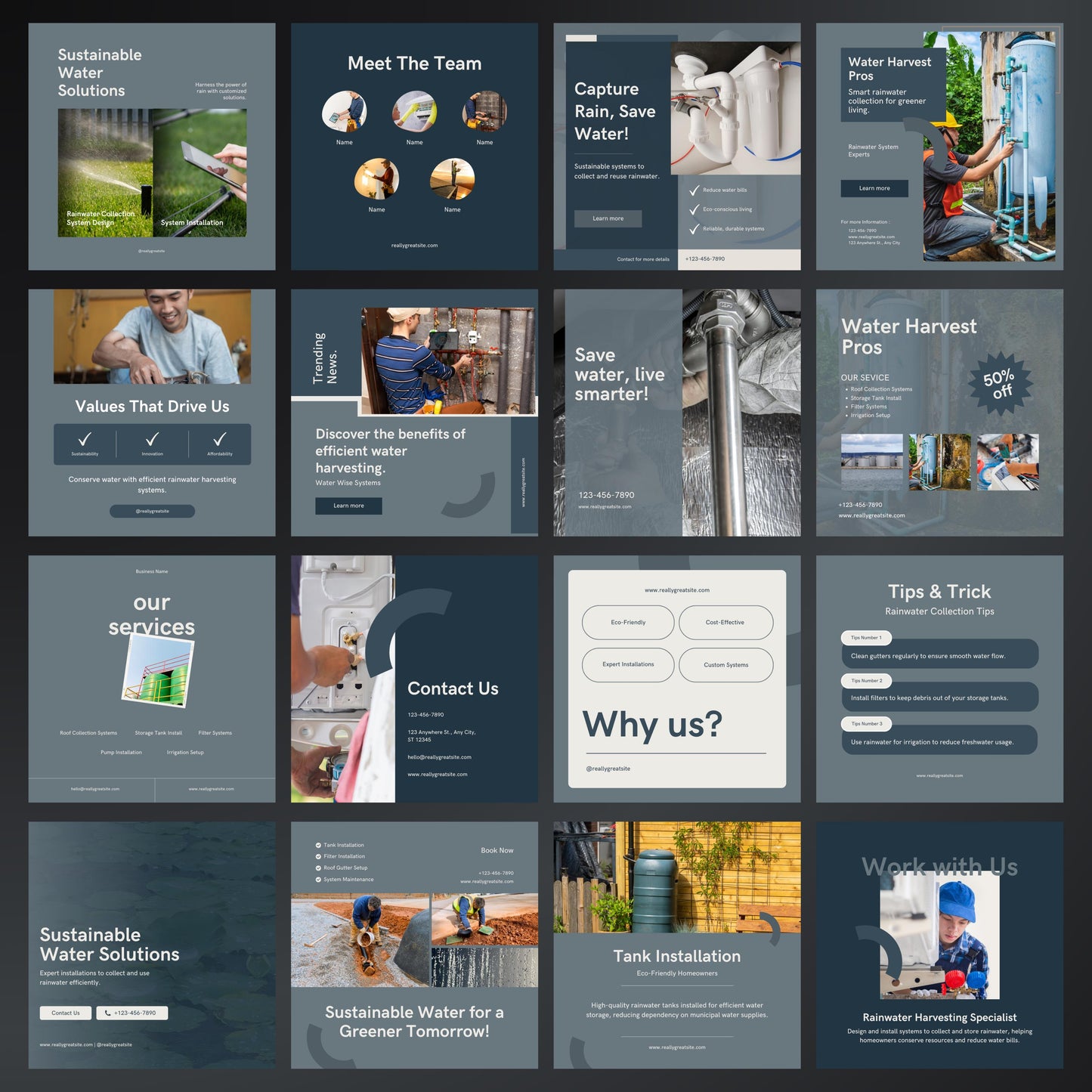 Rainwater Harvesting Canva Templates | Editable Instagram Posts for Water Collection Businesses