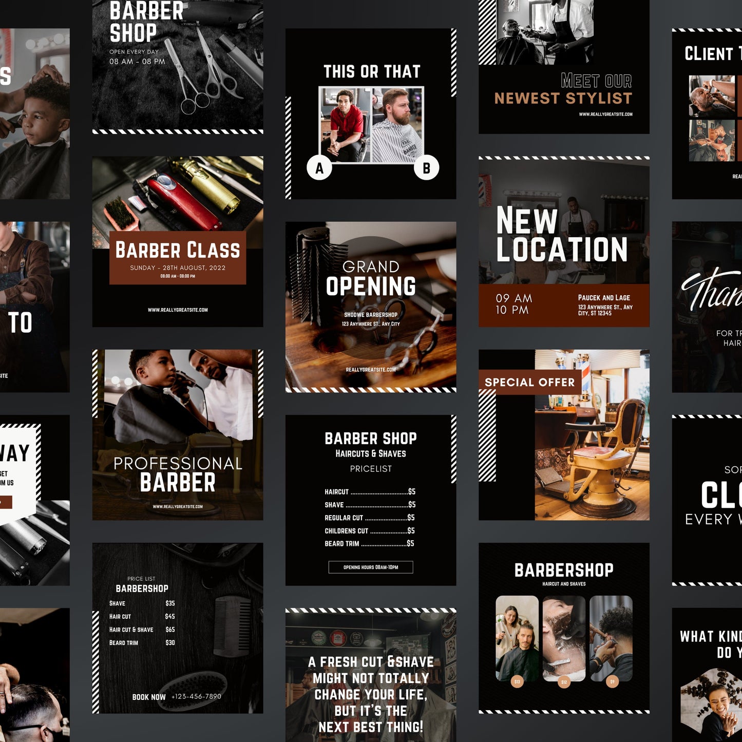 Barber Shop Canva Templates | Editable Instagram Posts and Stories for Barbers & Hair Salons