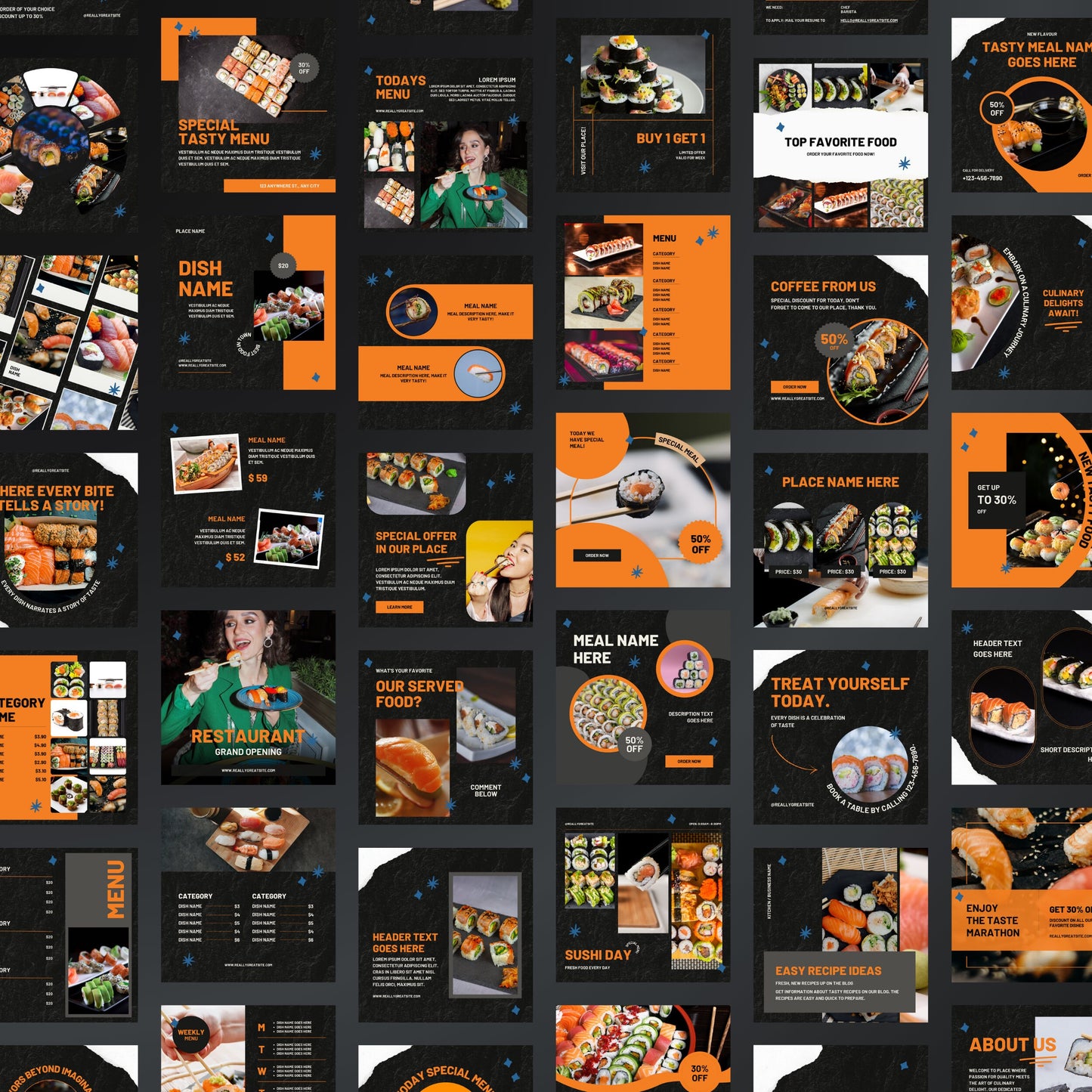 Sushi Restaurant Canva Templates | Editable Instagram Posts for Sushi Bars & Food Businesses