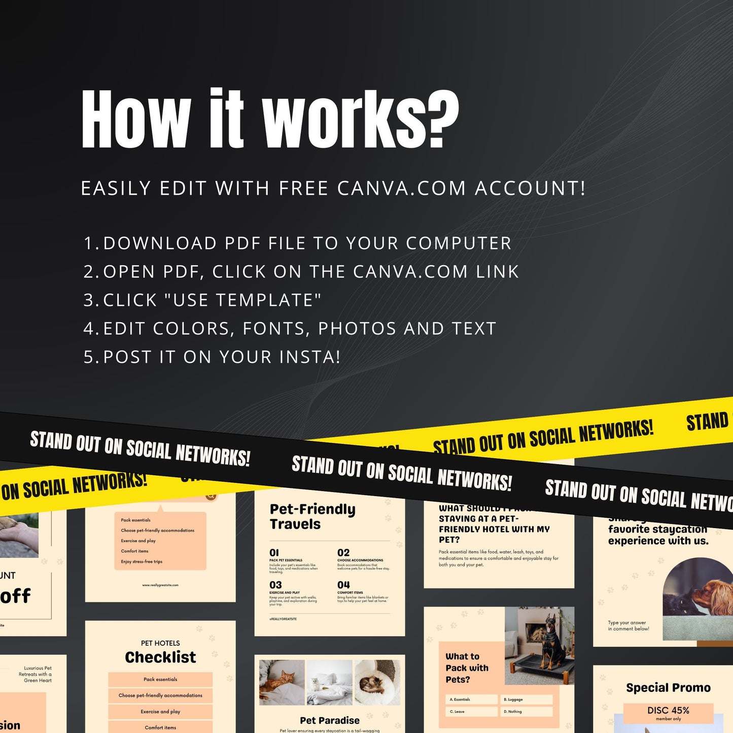 Pet Hotel Canva Templates | Editable Instagram Posts for Pet Boarding & Animal Hotels