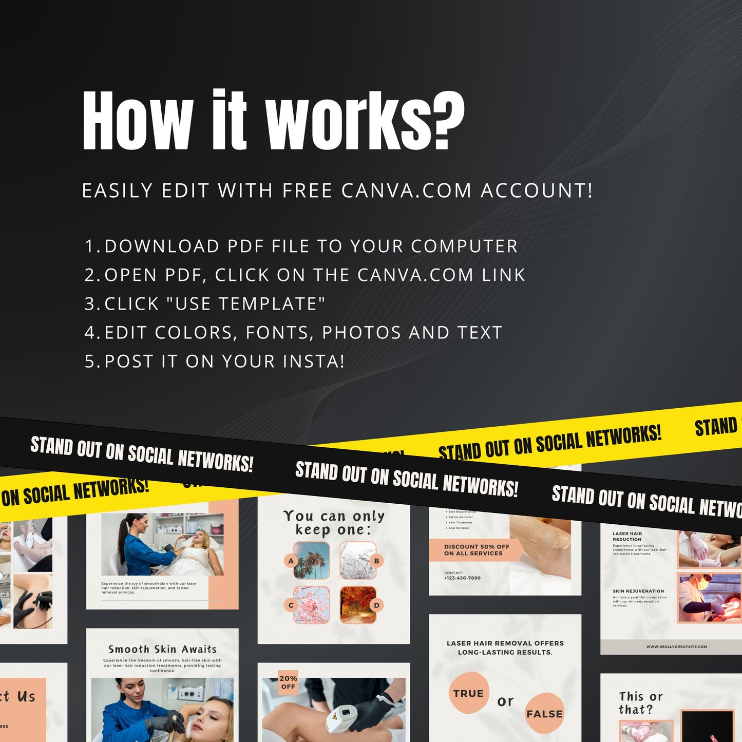 Laser Hair Removal Canva Templates | Editable Instagram Posts for Salons, Spas & Estheticians