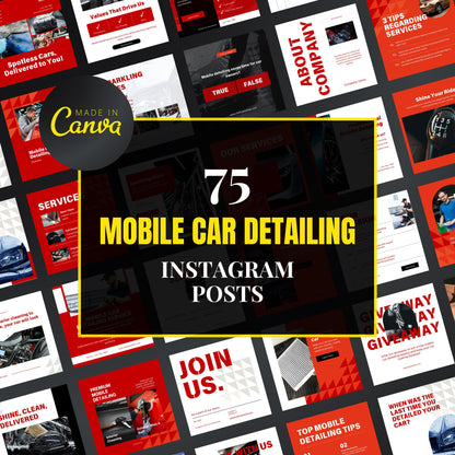 Collection of mobile car detailing Instagram post templates with various designs and text.