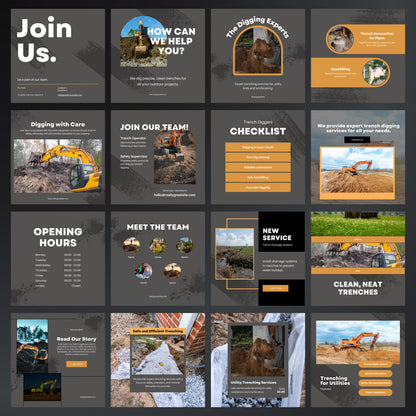 Trench Diggers Canva Templates | Editable Instagram Posts for Excavation & Digging Services