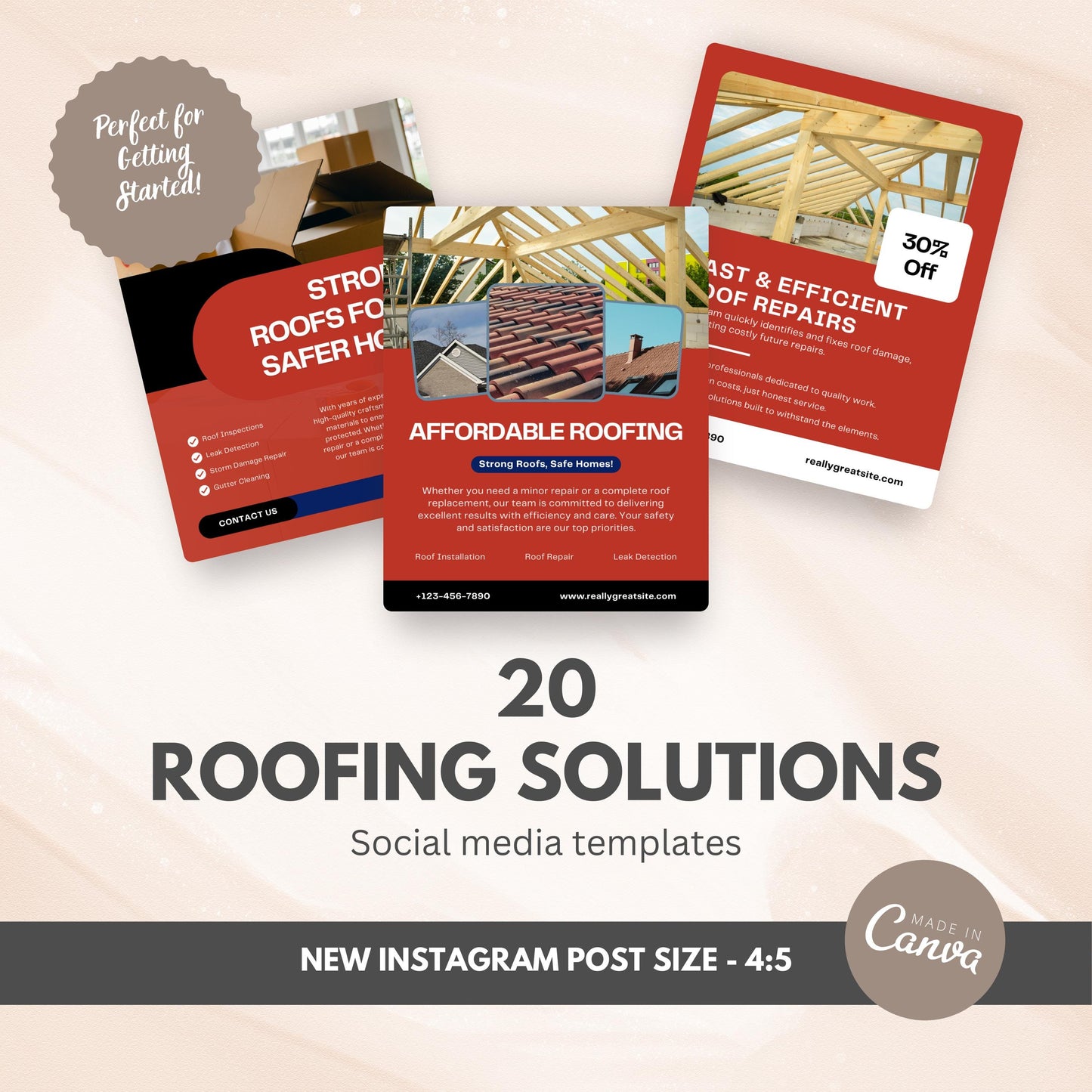 Promotional graphic for roofing solutions with text and images of roofing materials.