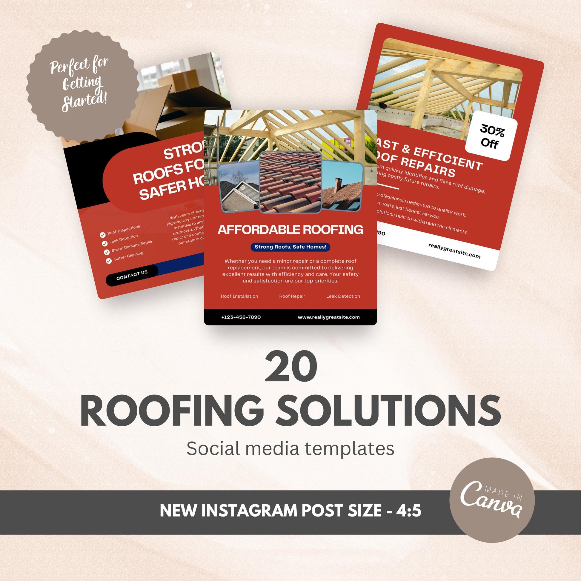 Promotional graphic for roofing solutions with text and images of roofing materials.