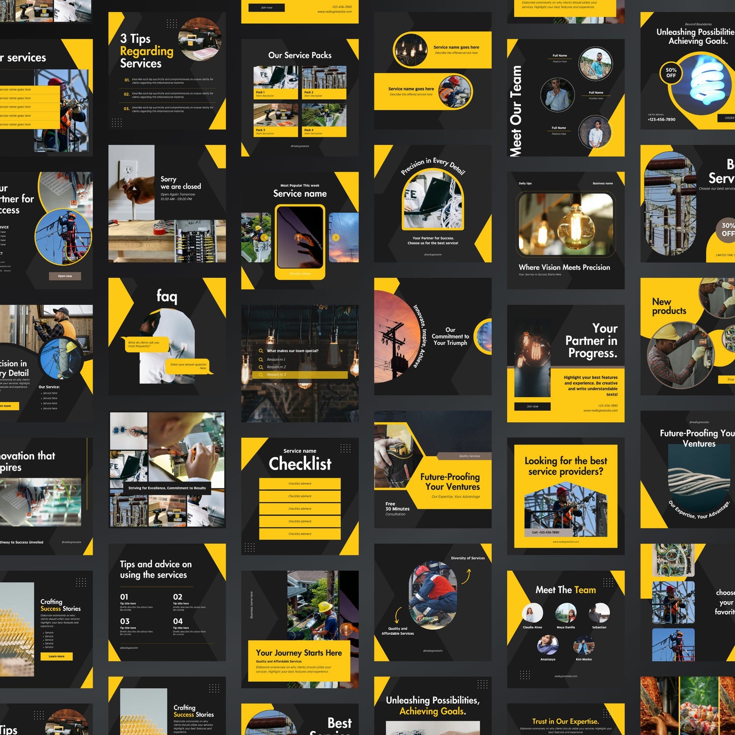 Electrician Canva Templates | Editable Instagram Post Kit for Electrical Services & Marketing