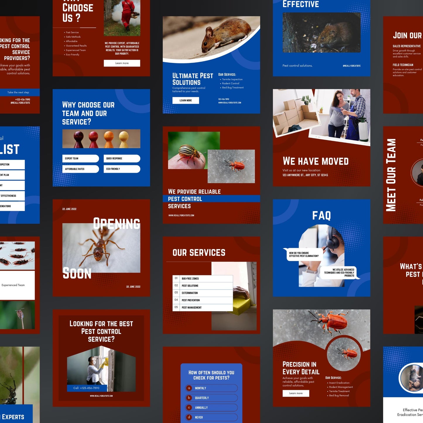 Pest Control Canva Templates | Editable Instagram Post Kit for Exterminators & Rodent Control
