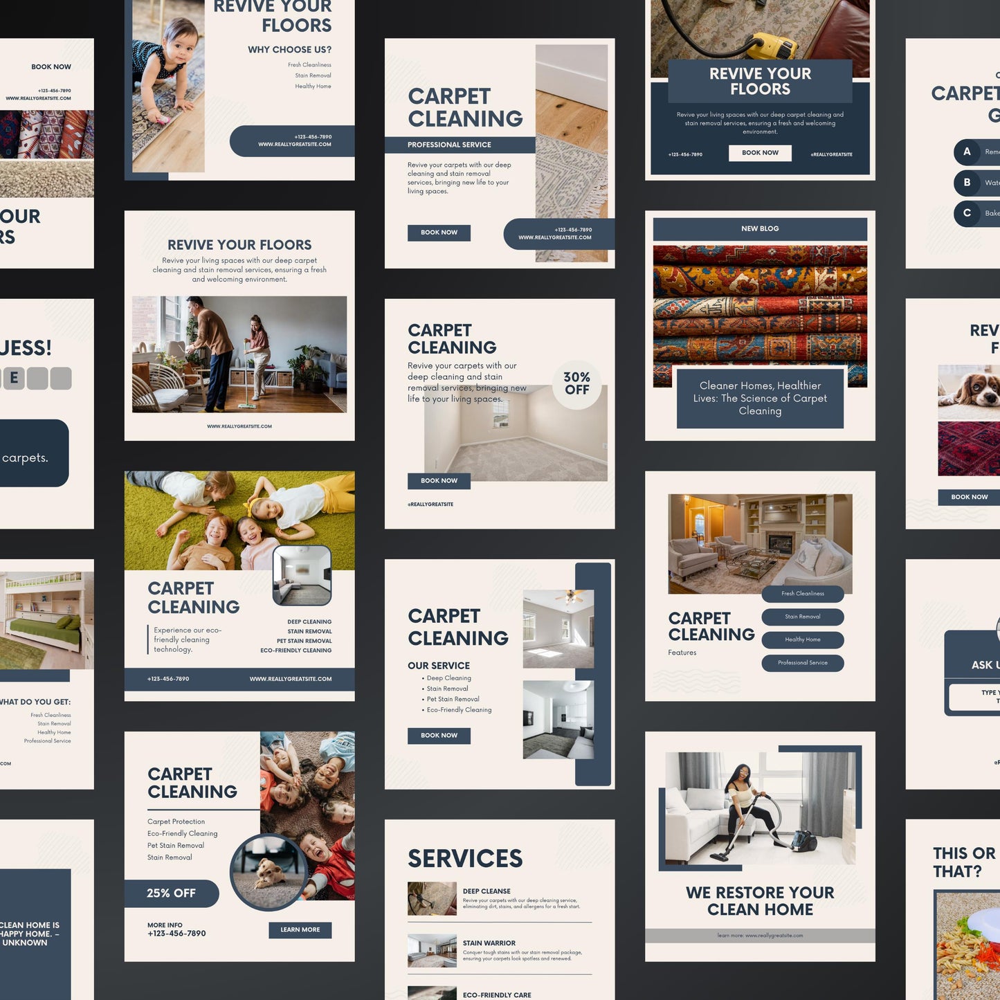 Carpet Cleaning Canva Templates | Editable Instagram Posts for Carpet Cleaners & Home Services