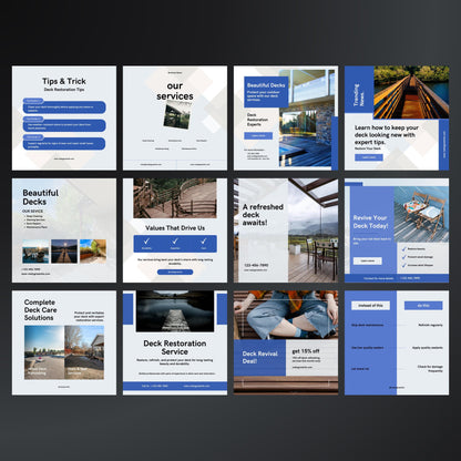 Deck Restoration Canva Templates | Editable Instagram Posts for Deck Cleaning & Repair Services
