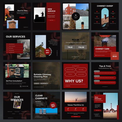 Chimney Sweep Canva Templates | Editable Instagram Posts for Chimney Cleaning & Maintenance