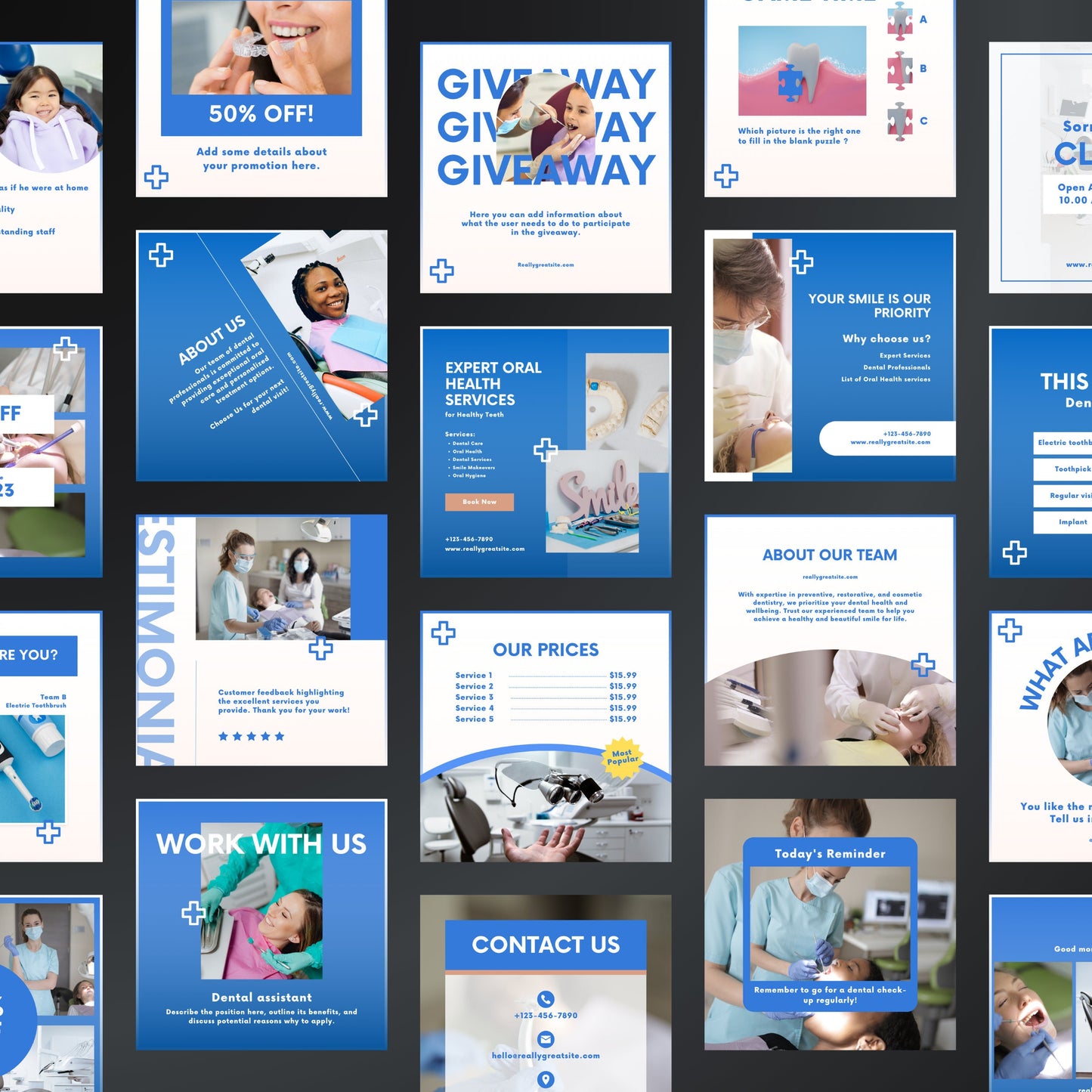 Dental Clinic Canva Templates | Editable Instagram & Facebook Posts for Dentists
