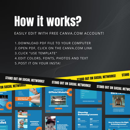 Swimming Lesson Canva Templates | Editable Instagram Posts for Swimming Teachers & Schools