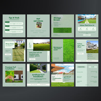 Artificial Turf Installation Canva Templates | Editable Instagram Posts for Turf & Lawn Services