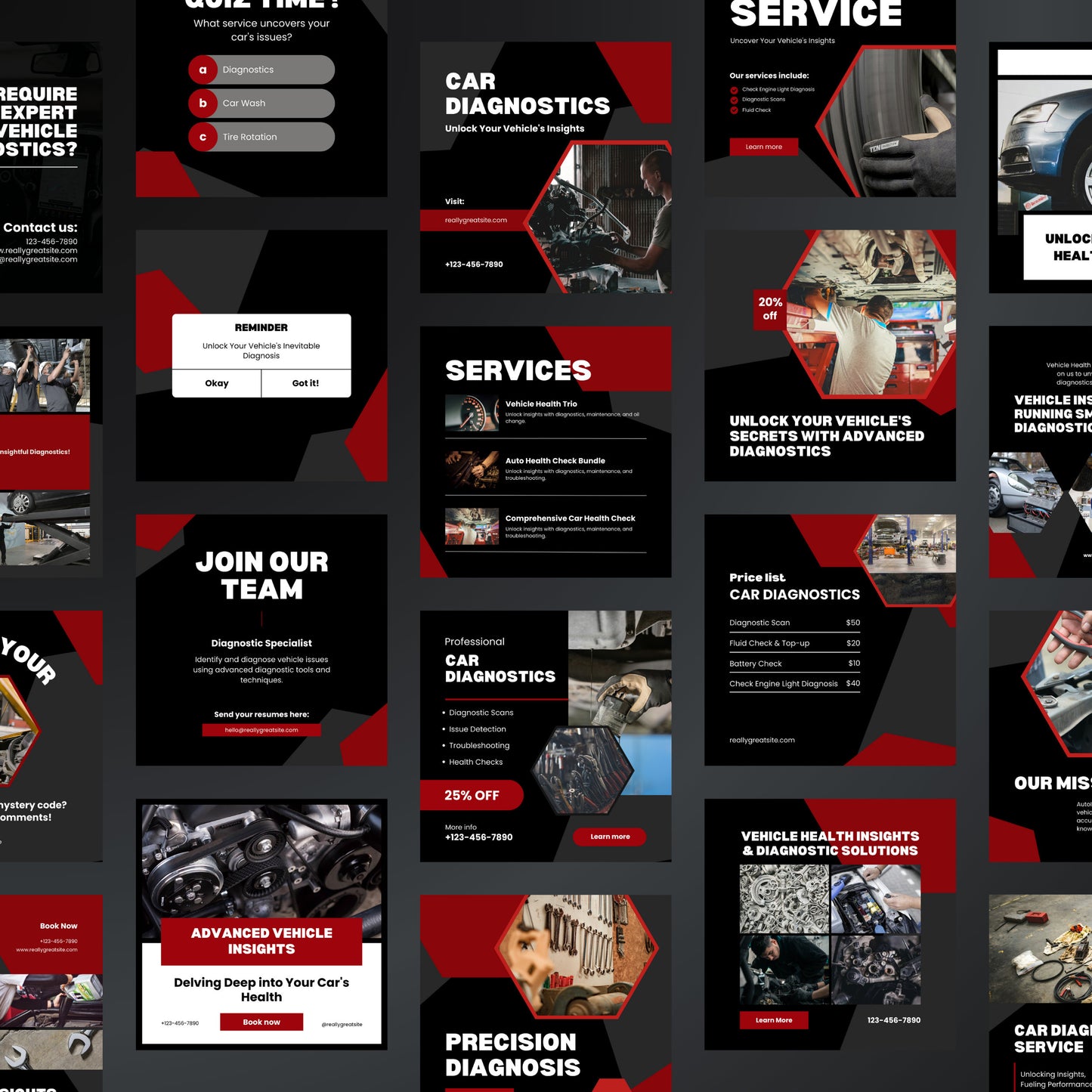 Car Diagnostics Canva Templates | Editable Instagram Posts for Auto Repair & Service Shops