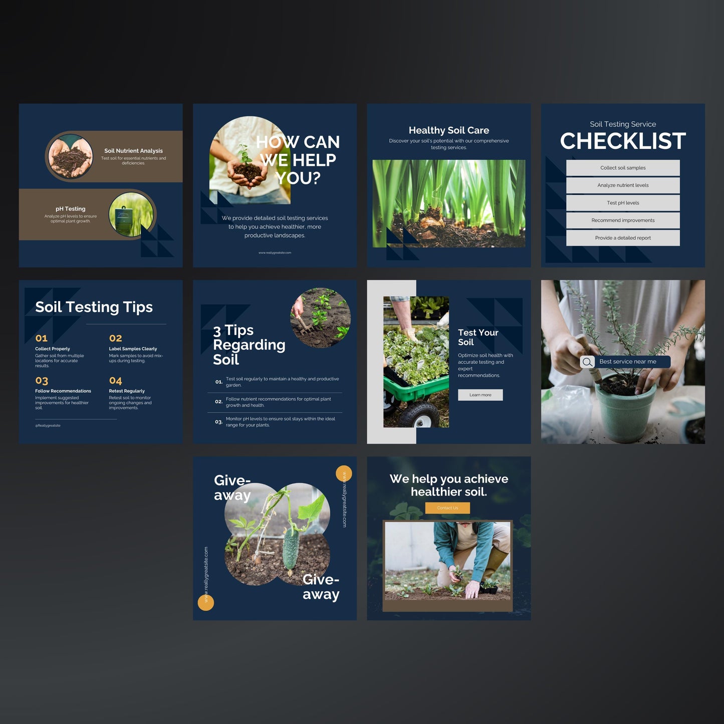 Soil Testing Service Canva Templates | Editable Instagram Posts for Soil Analysis & Agriculture