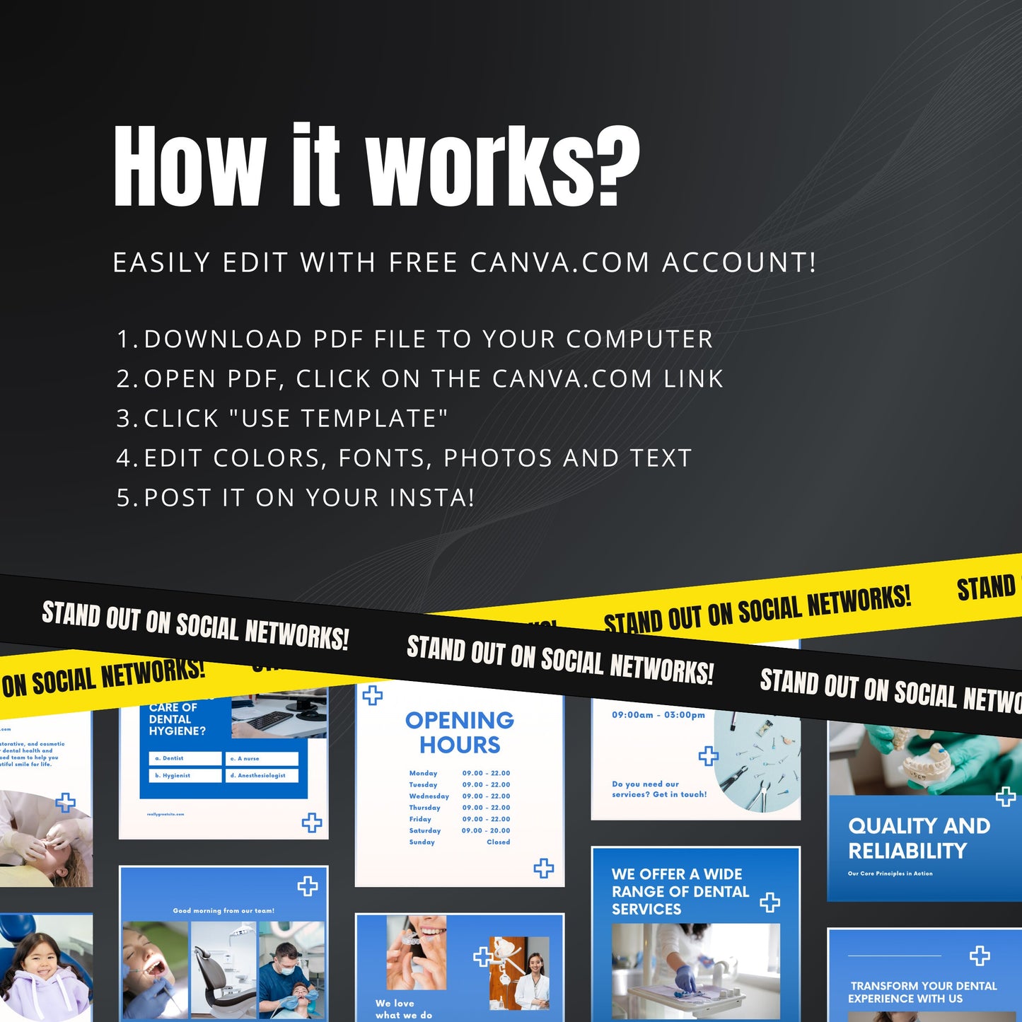 Dental Clinic Canva Templates | Editable Instagram & Facebook Posts for Dentists