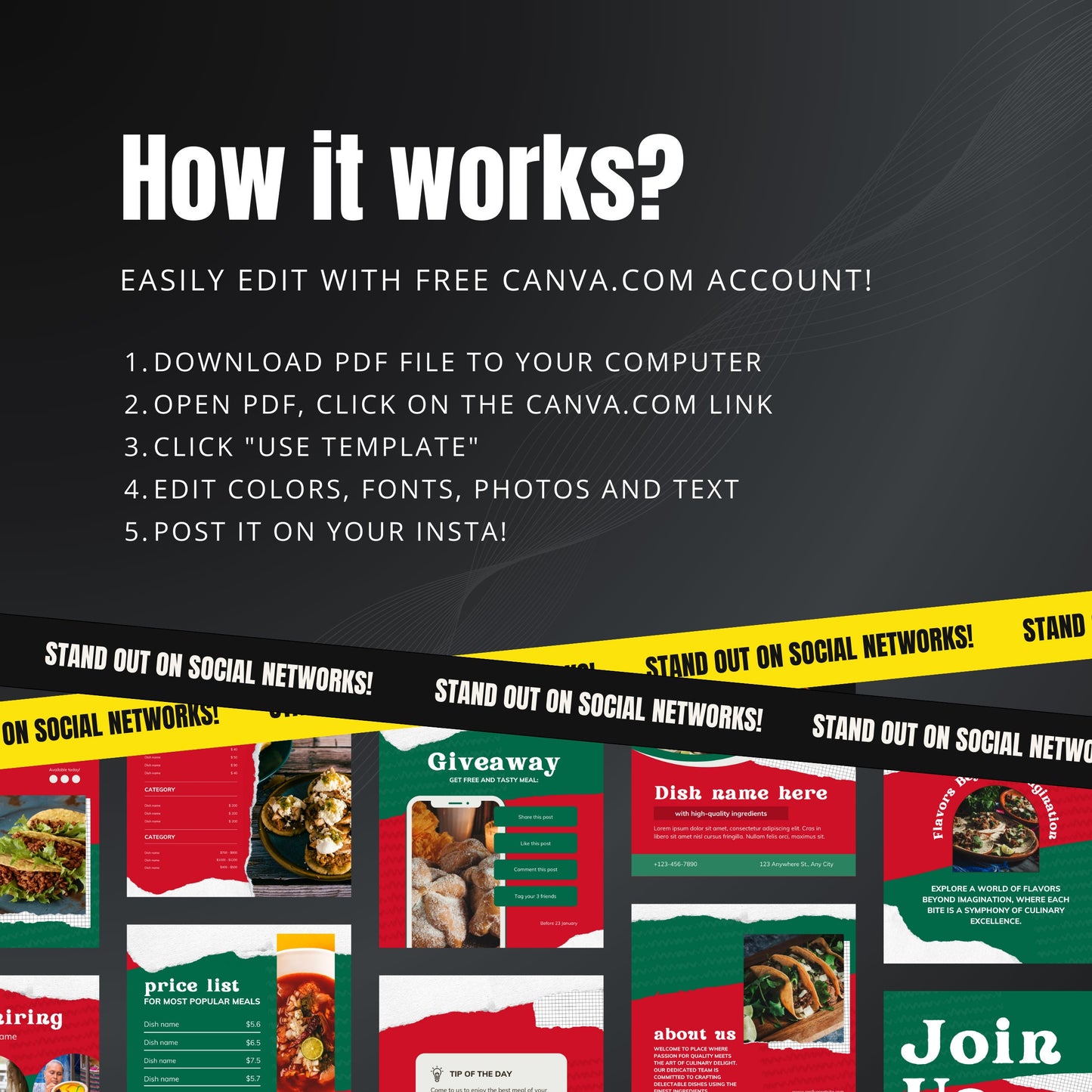 Mexican Restaurant Canva Templates | Editable Instagram & Facebook Posts for Food Businesses