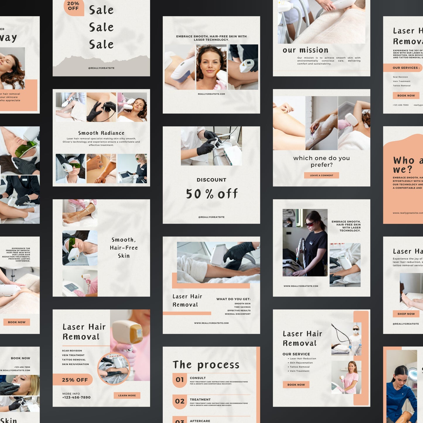 Laser Hair Removal Canva Templates | Editable Instagram Posts for Salons, Spas & Estheticians